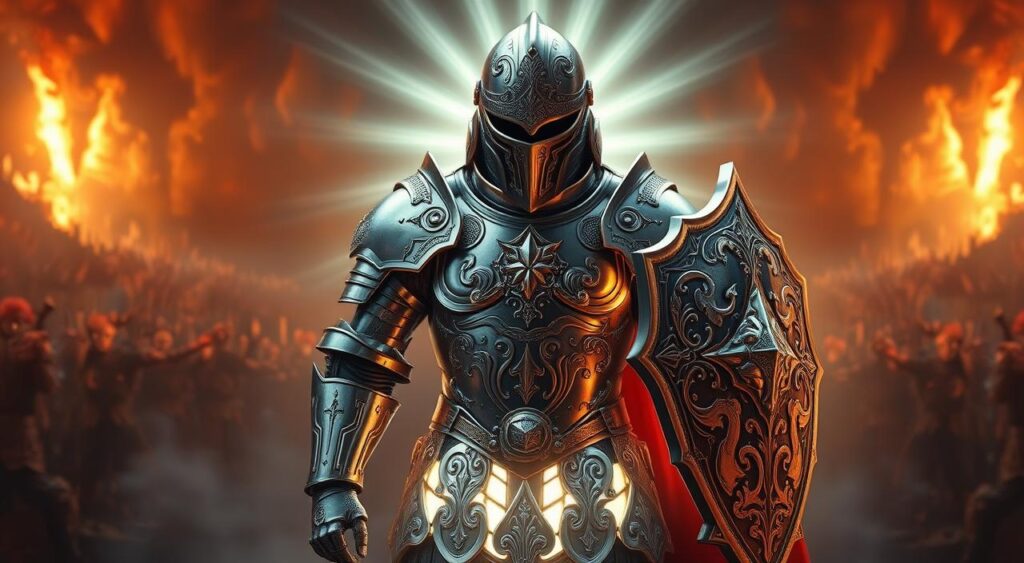 alt="Warrior in armour prepared for spiritual warfare".